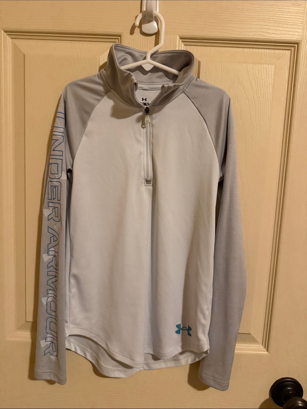 Under Armour Light Gray and Teal Quarter-Zip Pullover